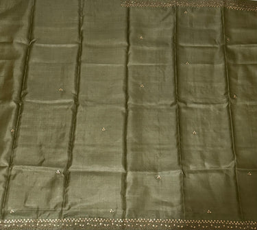 Lightweight Gotta Patti Embroidery Pure Tussar Silk Saree | Sage Green | Hand Embroidery | Ships from California